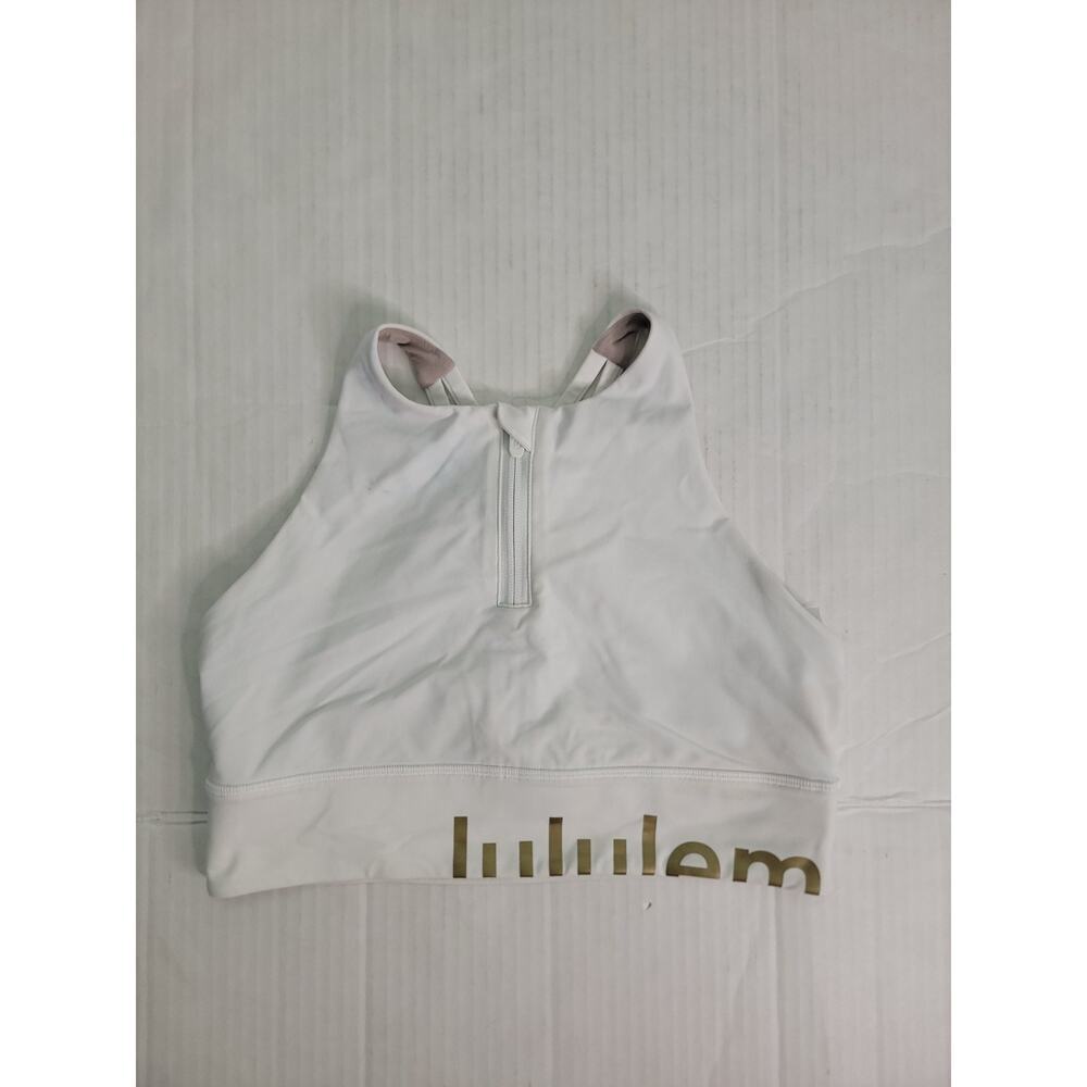 Lululemon Energy Bra 10 Tank High Neck LongLine Special Edition White Spellout